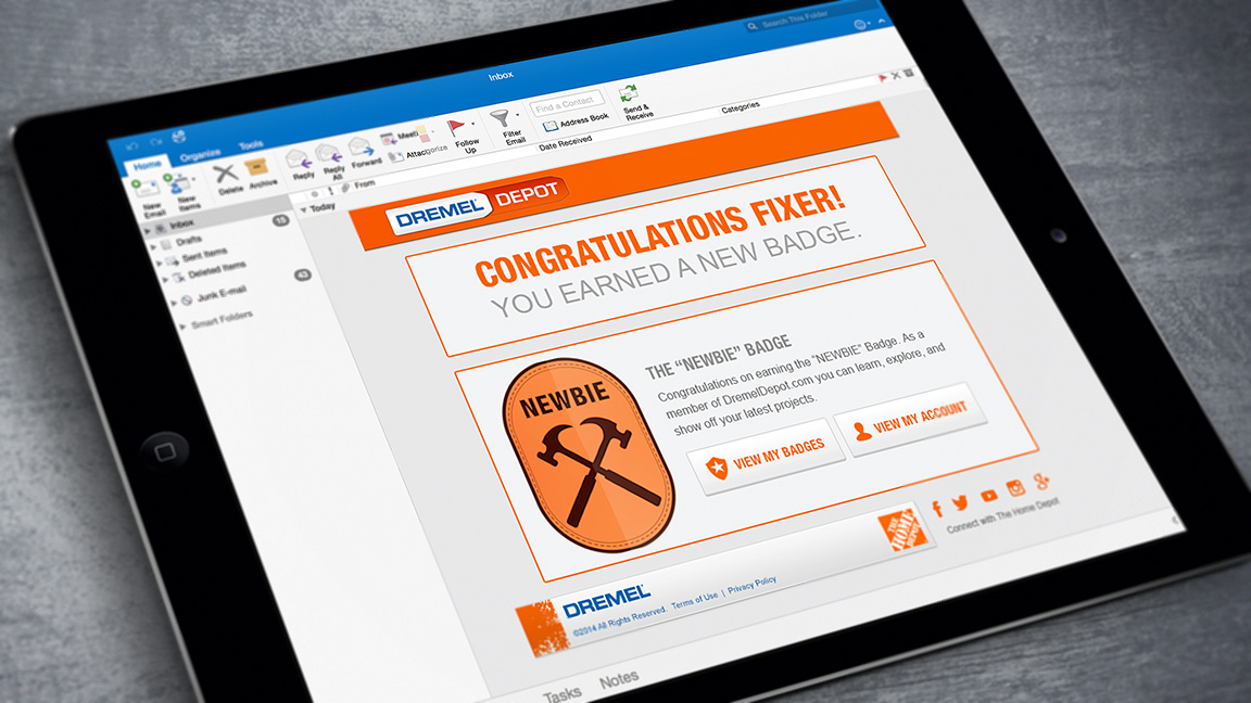 DremelDepot Badge Notification Email iPad